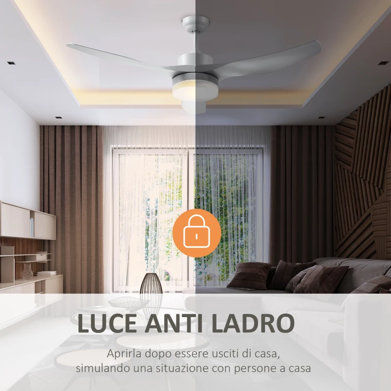 HOMCOM Ventilatore da Soffitto con Luce LED a 3 Modalità con Telecomando, 6 Velocità, Φ132x40cm