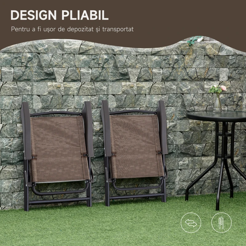 Outsunny Set de mobilier pentru gradina cu masa din sticla securizata, maro