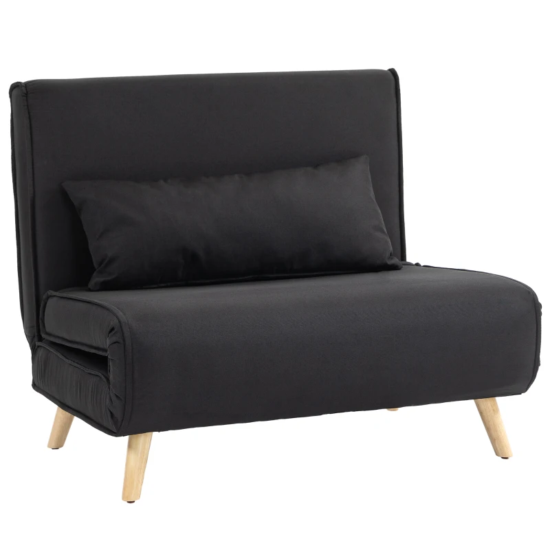 HOMCOM Fotoliu Pat Individual 3 în 1 cu Spătar Reglabil pe 6 Nivele și Pernă, Canapea Pat Pliant, 94x78x80 cm, Negru(m-11)