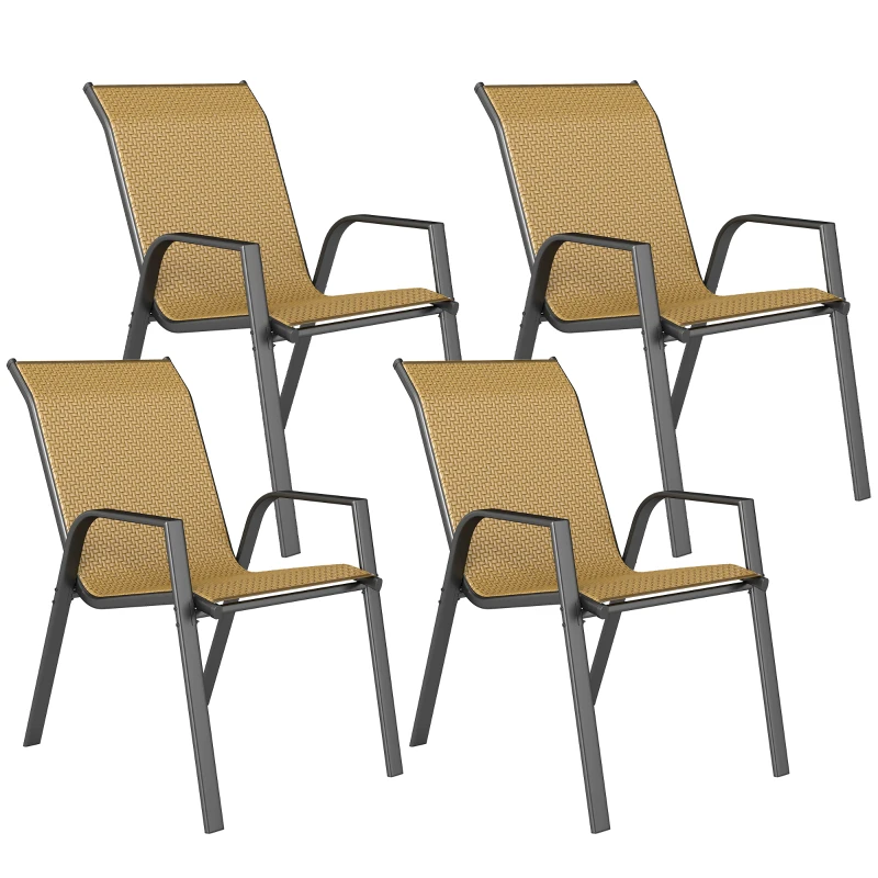Outsunny Four-Piece Stacking Rattan Garden Seat Set - Khaki