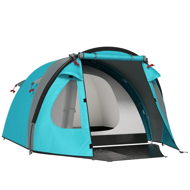 Outsunny Cort de Camping pentru 3 Persoane cu Cameră, Verandă, și Geantă de Transport, 3.23x2.48x1.5 m, Albastru(m-11)