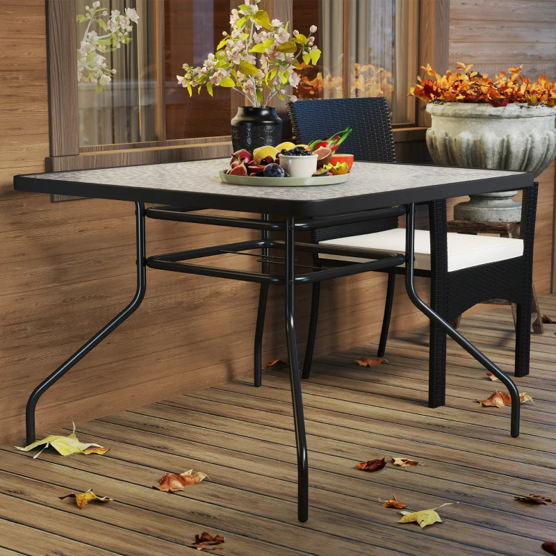 Outsunny Square Garden Dining Table with Tempered Glass Top & Umbrella Hole, 100 x 100 cm
