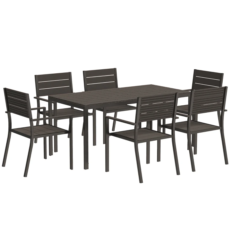Outsunny Set Masă de Grădină din 7 Piese cu Masă și 6 Scaune cu Brațe, 160x80x74 cm, Maro