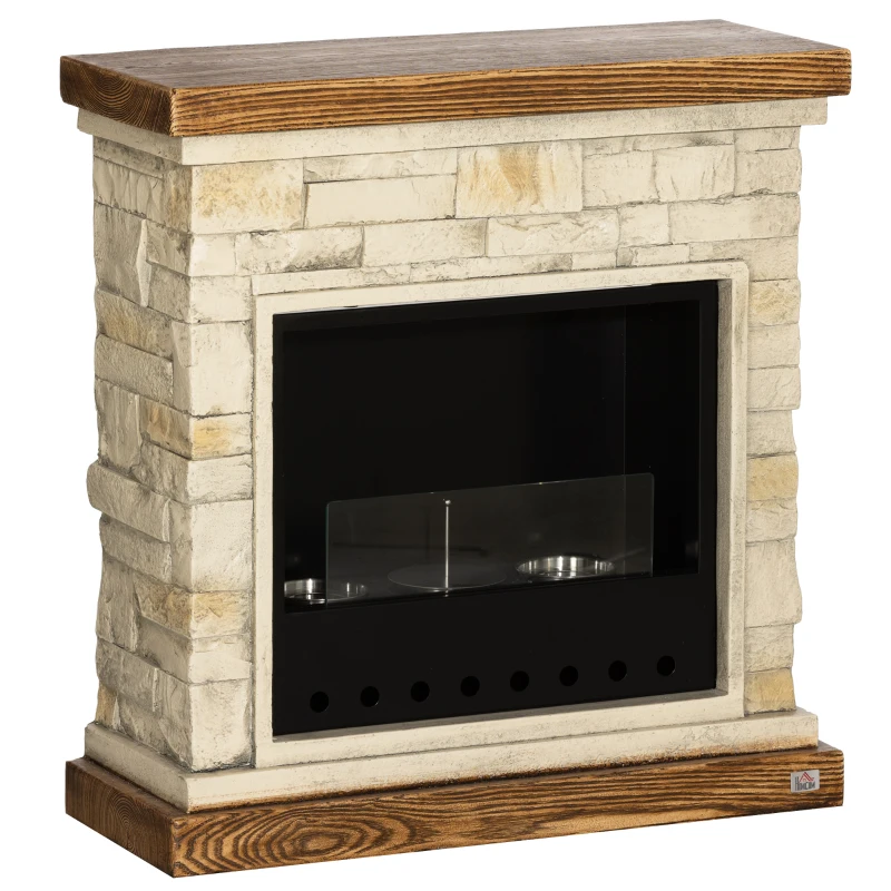 HOMCOM Șemineu pe Bioetanol cu 3 Arzătoare, Capacitate 1,2L și Acoperire 16-18m², 63,5x24x66 cm, Maro