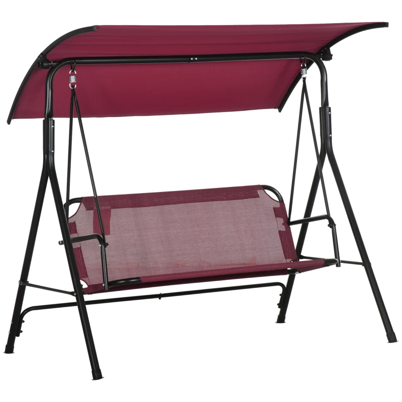Outsunny Balansoar de Grădină cu 3 Locuri, Copertină Parasolar Reglabilă și Șezut Respirabil, 172x110x153 cm, Roșu Vin