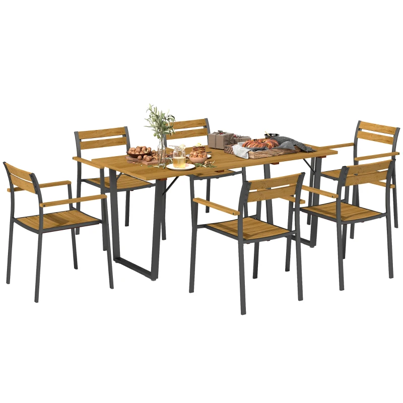 Outsunny Seven-Piece Wood Panel Patio Dining Set - Brown/Black