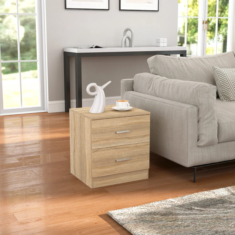 HOMCOM Mesilla de Noche con 2 Cajones Mesita Auxiliar para Salón Dormitorio Carga 30 kg 45x39,5x49 cm Natural