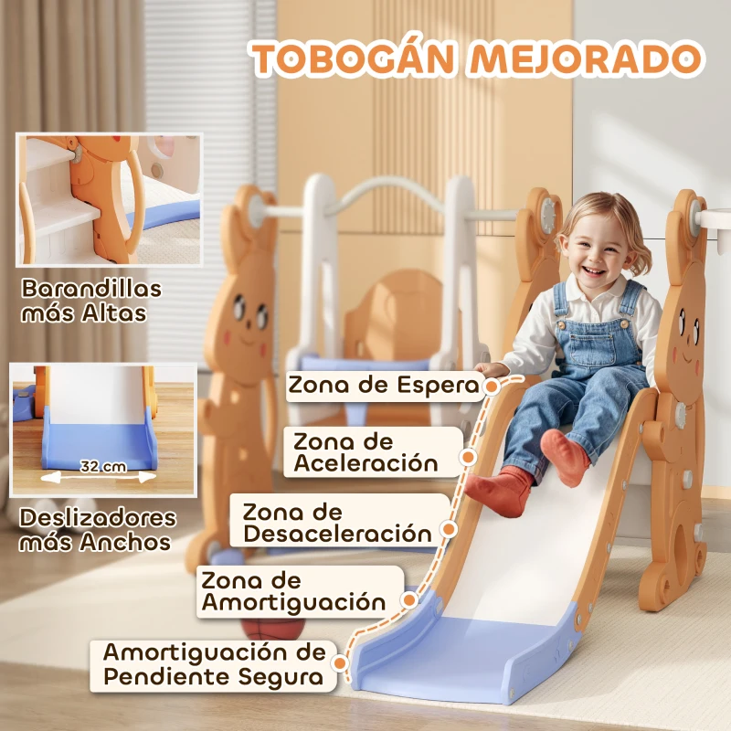AIYAPLAY Tobogán Infantil con Columpio con Barandilla y Canasta 4 en 1 para Niños de +18 Meses 147,5x160x107 cm Naranja