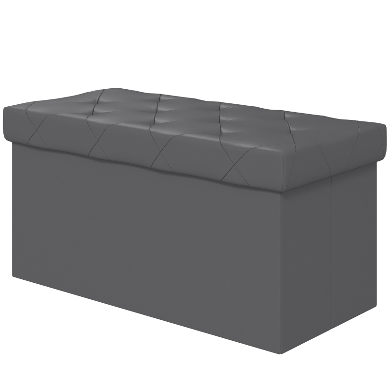 HOMCOM Panca Contenitore Pieghevole da 84L, Coperchio Imbottito e Rivestimento Finta Pelle, 76x38x38cm, Grigio