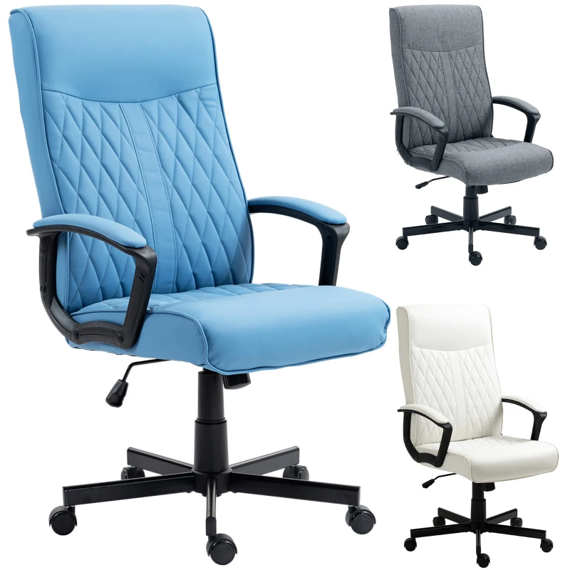 Vinsetto Silla de Escritorio Basculante Tapizado en PU con Respaldo Alto y Altura Ajustable Carga 120 kg 65x72x102-112,5 cm Azul