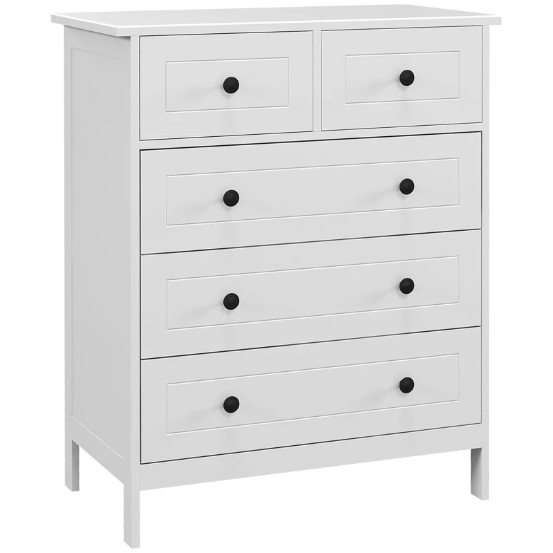 HOMCOM Comoda cu 5 Sertare cu Manere, Alb(m-16)