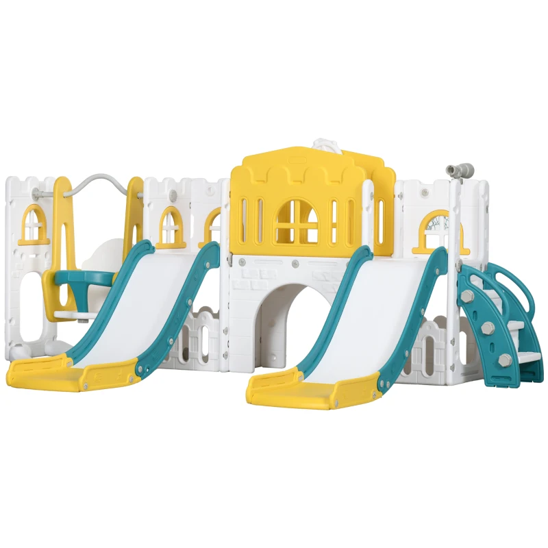 AIYAPLAY Set de tobogane și leagăne pentru copii mici 8 în 1 pentru copii cu vârsta cuprinsă între 1 și 3 ani, 250x177x99 cm, Galben