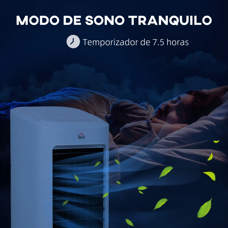 HOMCOM Climatizador de Ar 3 em 1 65 W Depósito de 7L Temporizador até 7,5H 3 Velocidades 3 Modos Oscilação 30x30,5x73,5 cm Branco