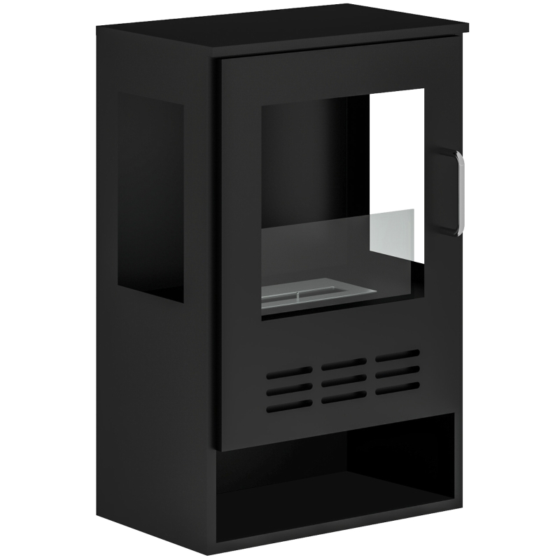 HOMCOM Șemineu pe Bioetanol de Podea cu Arzător de o Durată de 3,3 Ore, Bioșemineu din Oțel și Sticlă, 44x28x68 cm, Negru