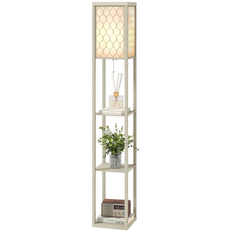 HOMCOM Three-Shelf Standing Lamp - Oak/White