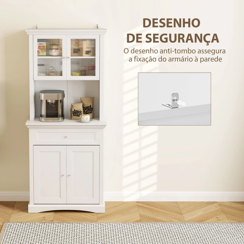 HOMCOM Armário de Cozinha Moderno com 1 Gaveta 4 Portas e Prateleiras Ajustáveis Armário Alto de Cozinha 79x40x180 cm Branco