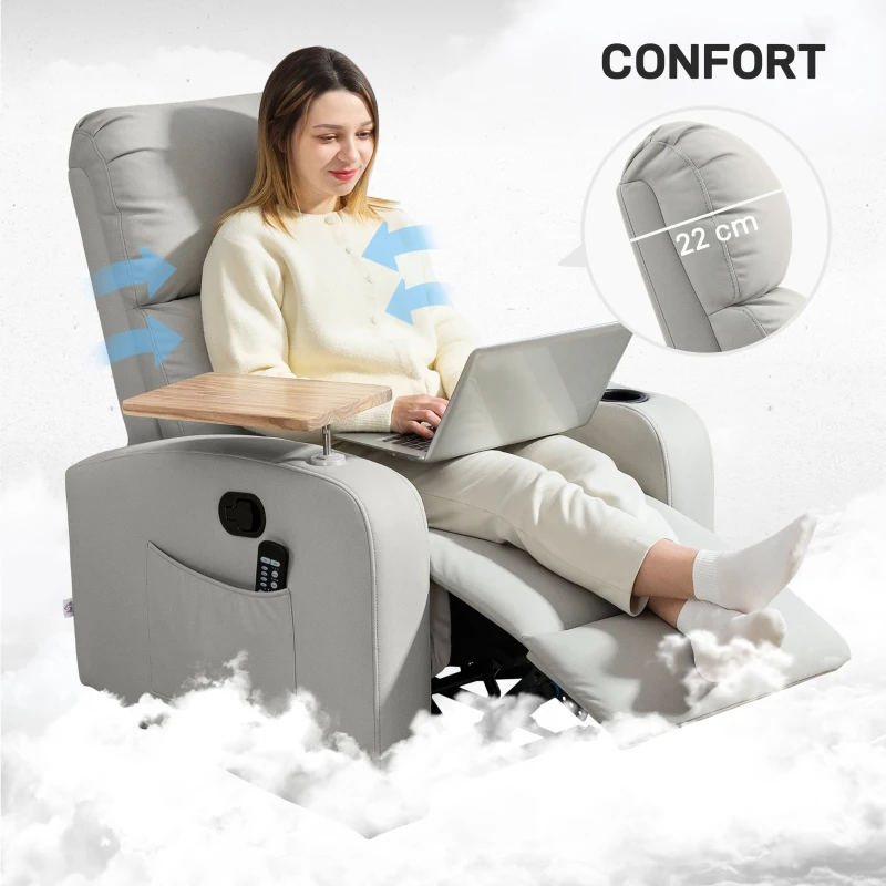 HOMCOM Sillón de Masaje con 4 Modos Vibración Reclinación 145° Mando a Distancia 77x93x105 cm Gris Claro
