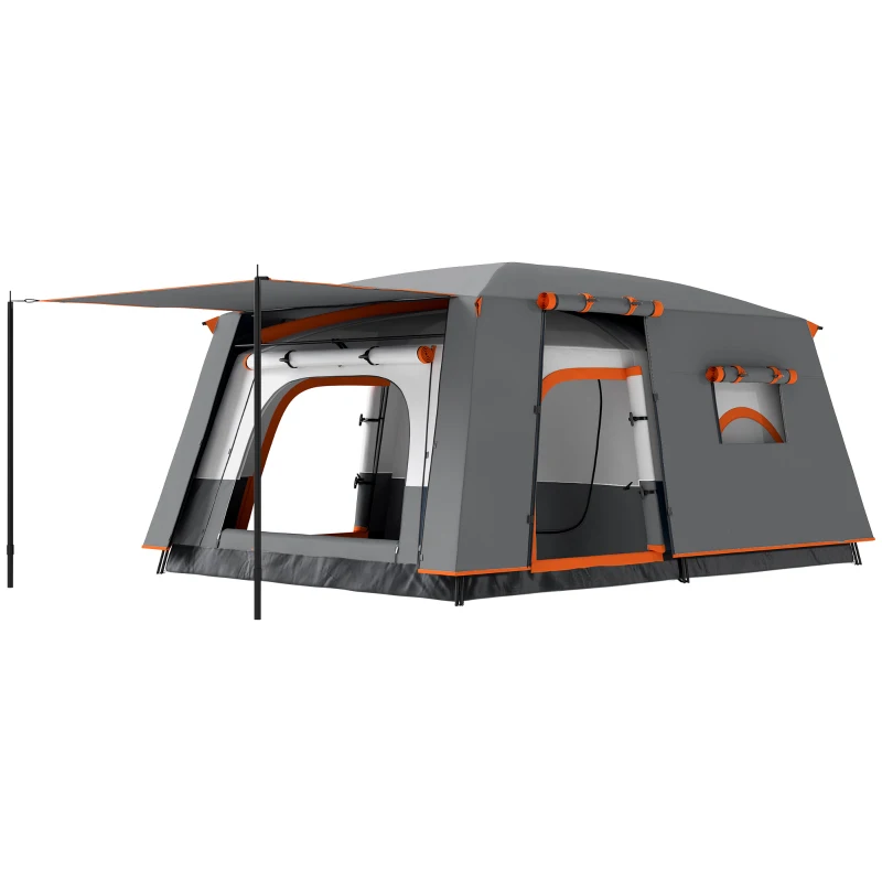 Outsunny Cort de Camping pentru 4-6 Persoane cu 2 Camere, Verandă și Geantă de Transport, 430x305x195 cm, Gri