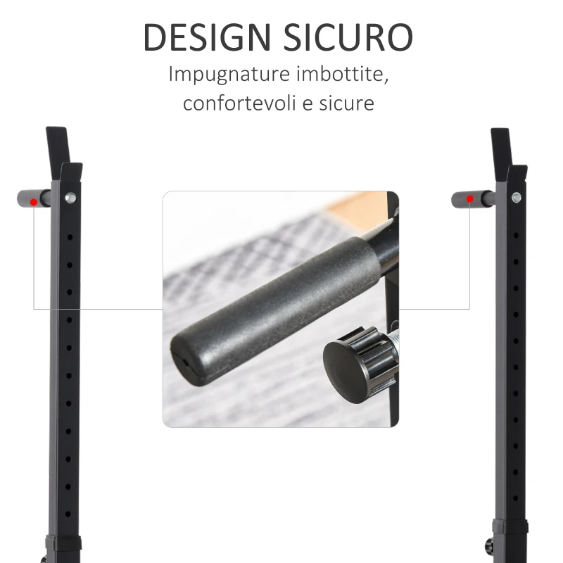 HOMCOM Supporto per Bilanciere con Altezza e Larghezza Regolabili in Acciaio, 77-122x73x121-171cm, Nero e Rosso