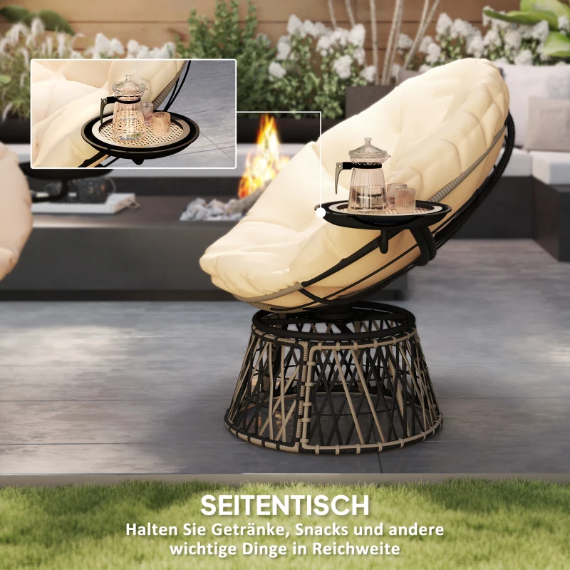 Outsunny Obrotowy Fotel Papasan z Rattanu 360° z Poduszką Średnica 90 cm w Beżu