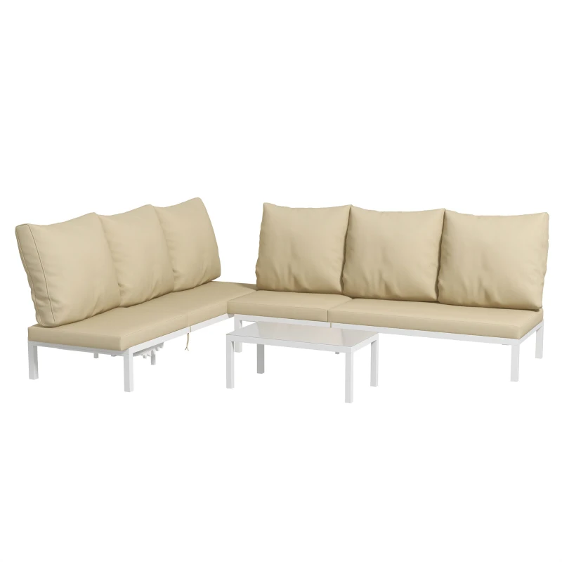 Outsunny Set de 2 Sezlonguri de Terasa cu Perna, Set de Pat Rabatabil de Exterior cu 5 Niveluri Reglabile cu Masa cu Blat de Sticla(m-11)