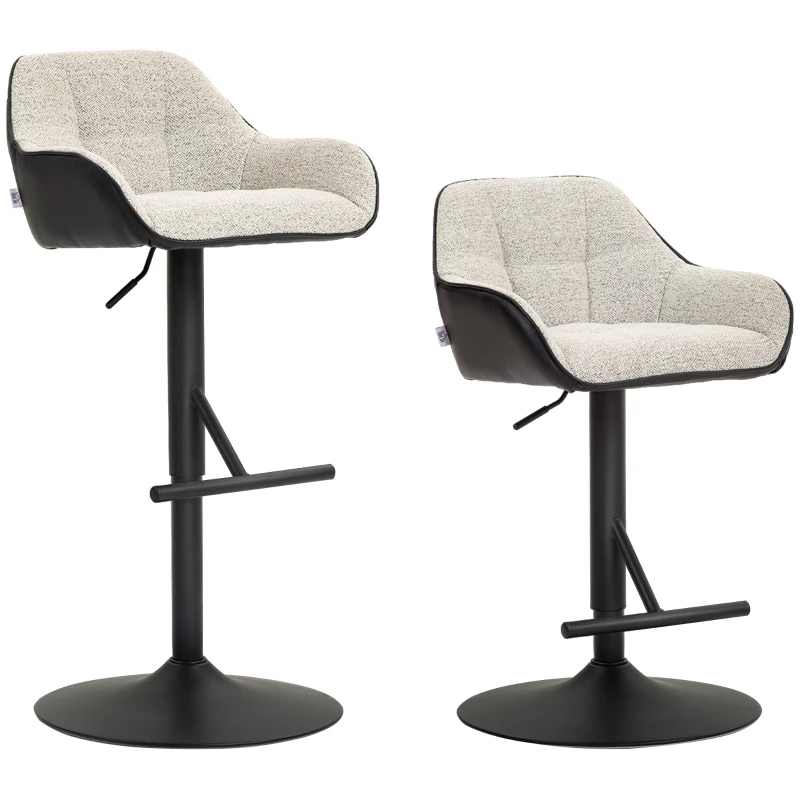 HOMCOM Set 2 Scaune de Bar cu Spătar, Tetiară și Brațe și Bază Antiderapantă, 52,5x53x86,5-108 cm, Gri Deschis(m-11)