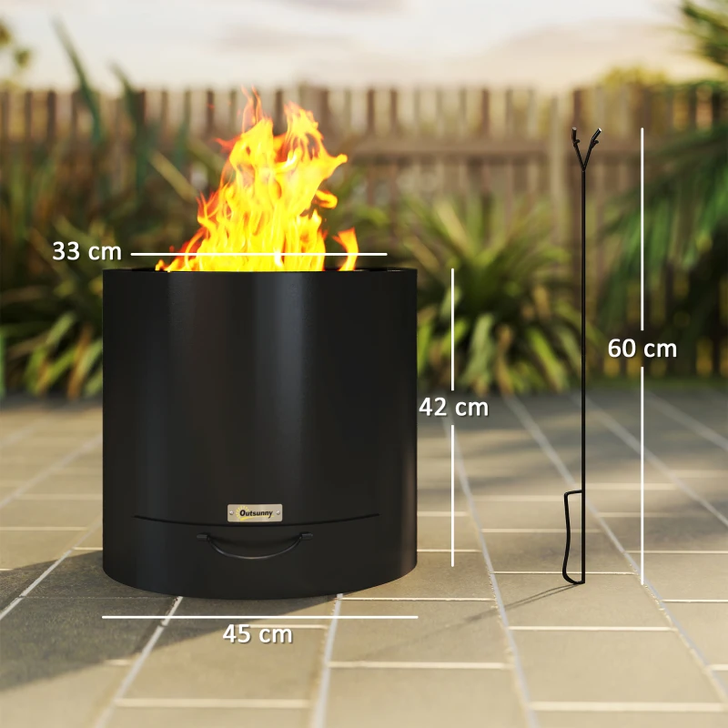 Outsunny Brasero Exterior Redondo con Bandeja para Cenizas y Atizador Protector de Chispas para Jardín Terraza Ø45x42 cm Negro