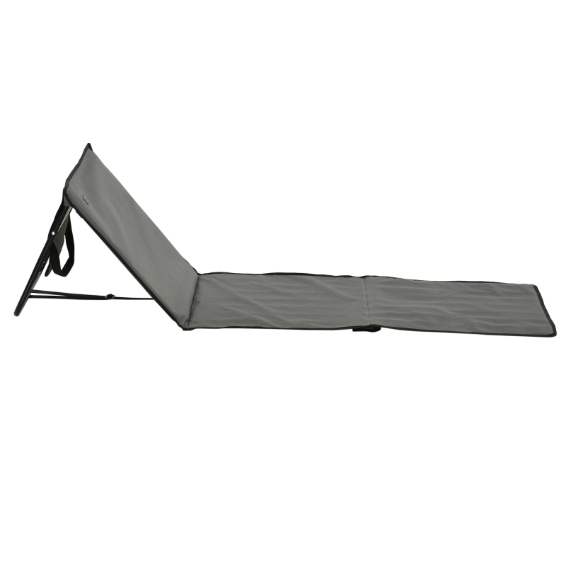 Outsunny Strandliege, klappbar, verstellbare Rücklehne, Seitentasche, weiche Polsterung, Stahlrahmen, Grau, 142x51x40cm