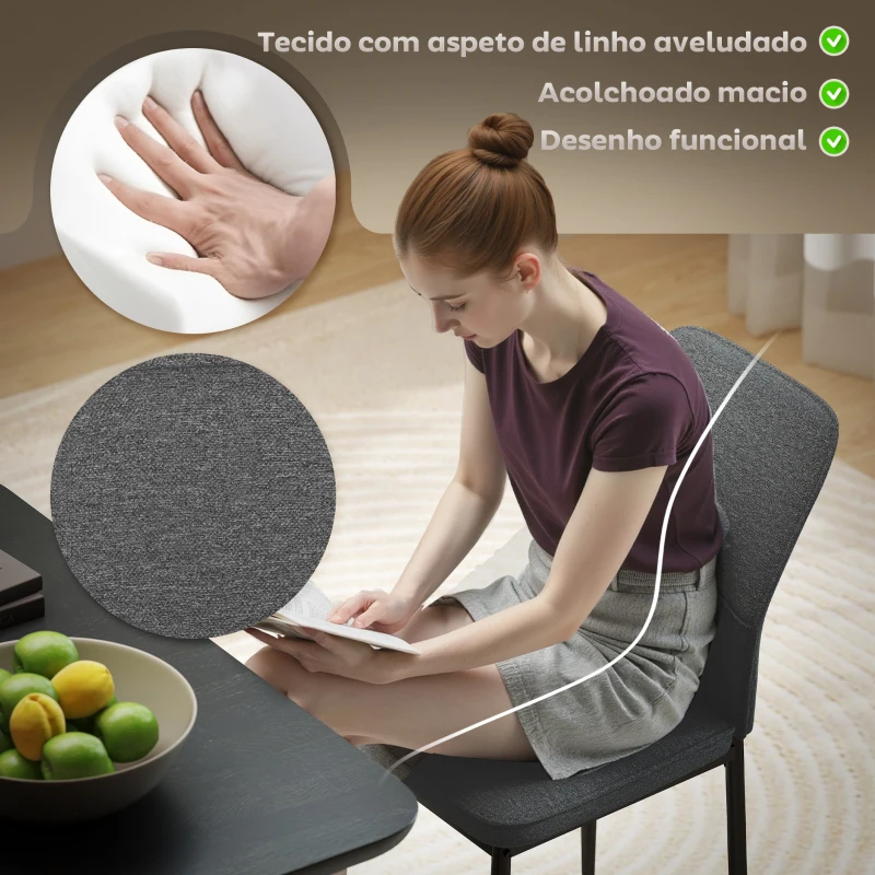 HOMCOM Conjunto de 2 Cadeiras de Jantar Modernas Cadeiras de Cozinha com Assento Acolchoado e Estofado Encosto Curvo 45x57x86 cm Cinzento