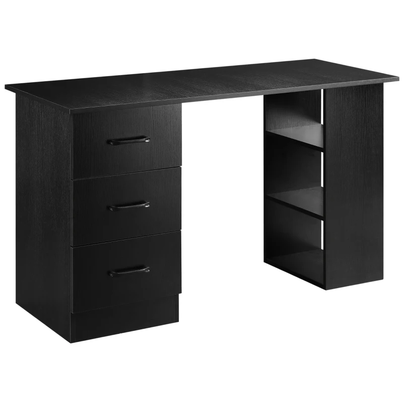 HOMCOM Birou Suport Calculator cu 3 Sertare si 3 Rafturi, Birou pentru Dormitor si Birou 120x49x72cm, Negru(m-11)
