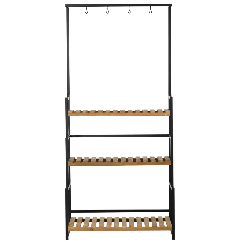 Outsunny Pflanzenregal mit 3 Ebenen und Befestigungshaken, Blumentreppe aus Naturholz, 80 cm x 36 cm x 174 cm, Natur