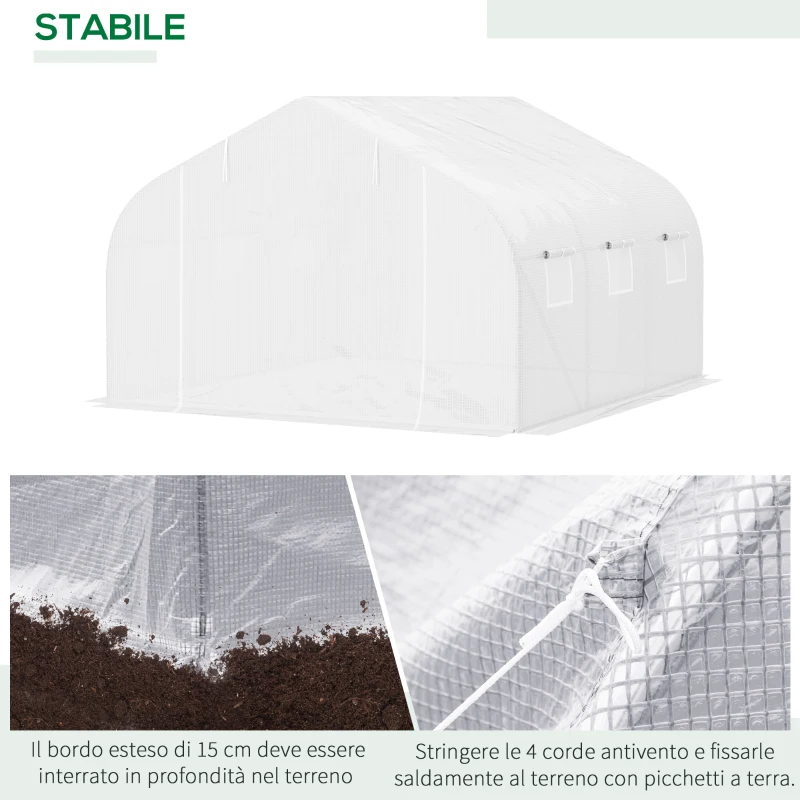 Outsunny Serra a Tunnel per Esterni con 6 Finestre a Rete, in Metallo e Plastica PE, 3.5x3 m, Bianca