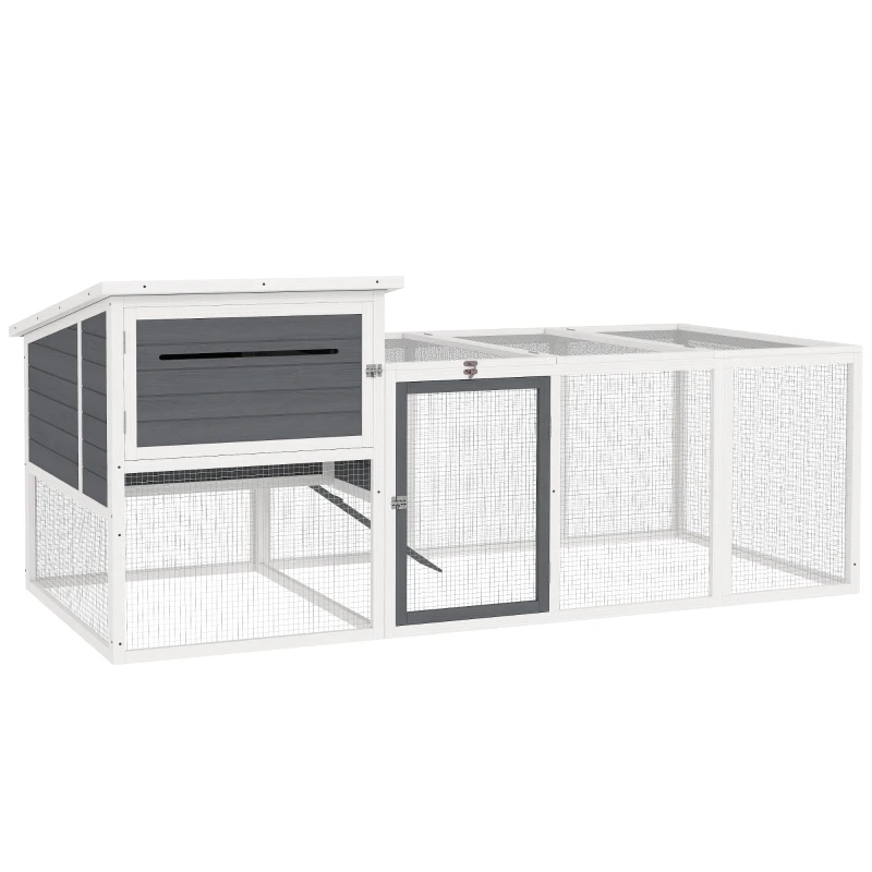 PawHut Coteț pentru 2-4 Găini, Cuib pentru Clocit cu Acoperiș Impermeabil, Tavă Detașabilă și Uși, 214x101x91,5 cm, Gri(m-11)