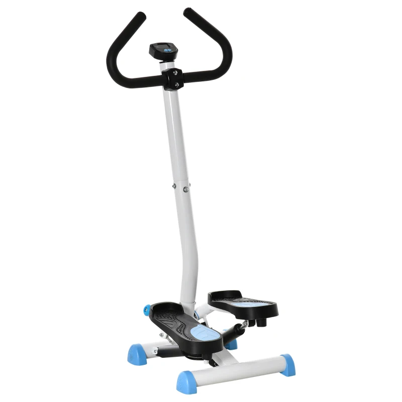 HOMCOM Máquina de Steps Mini Stepper para Fitness en Casa con Pantalla LCD y Pedales Antideslizantes 55x44x108cm Blanco y Azul
