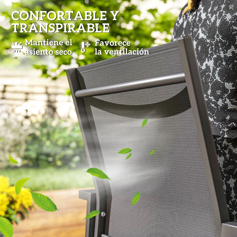 Outsunny Juego de 2 Sillas de Jardín Exterior Apilables con Tela Transpirable Reposabrazos y Respaldo 56x58x89 cm Gris Oscuro
