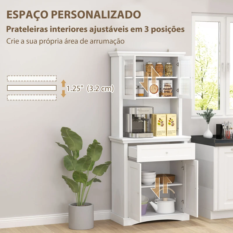 HOMCOM Armário de Cozinha Moderno com 1 Gaveta 4 Portas e Prateleiras Ajustáveis Armário Alto de Cozinha 79x40x180 cm Branco