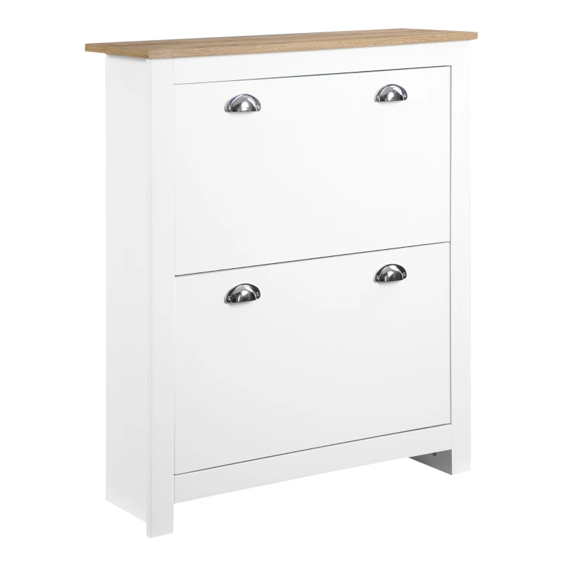 HOMCOM Dulap pentru Pantofi cu 2 Sertare pentru 12 Perechi de Încălțăminte, Dulap de Depozitare, 79x23x90,5 cm, Alb
