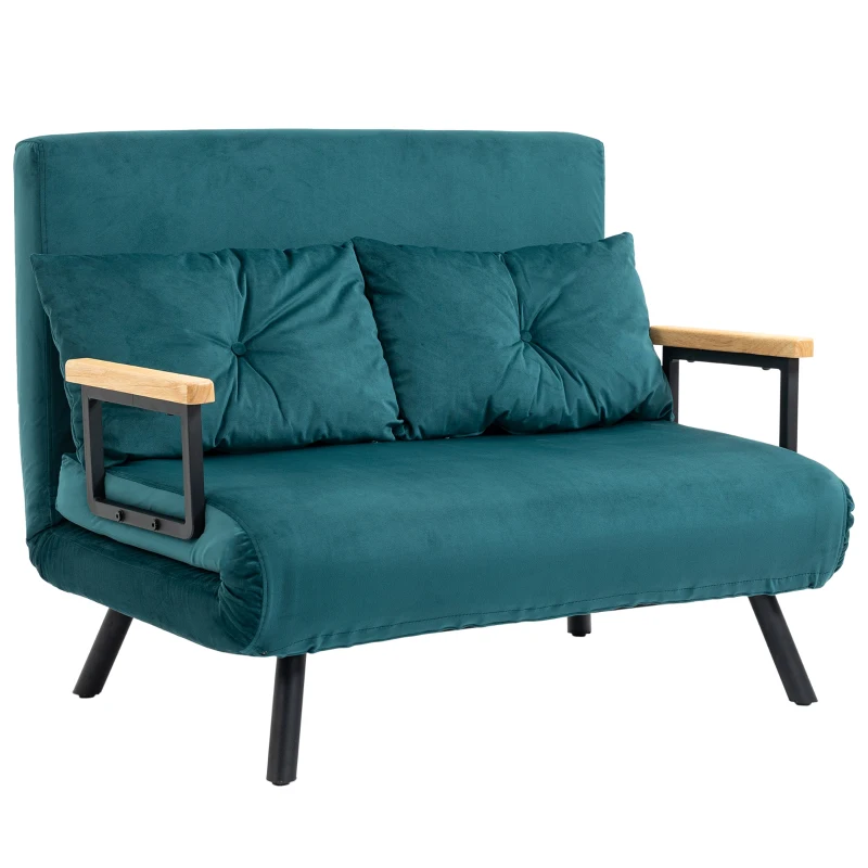 HOMCOM Canapea Extensibila 3‑in‑1 – Catifea Verde cu Spatar Reglabil(m-11)