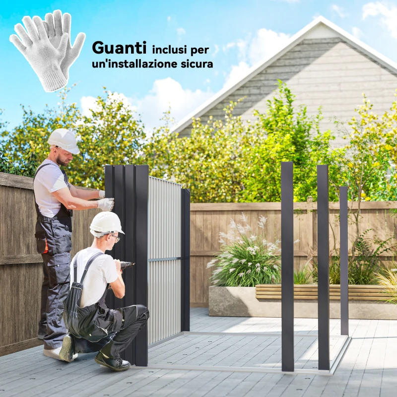 Outsunny Capanno da Giardino con Lucernario in Acrilico e Fori di Drenaggio, in Acciaio, 200x258x201 cm, Grigio Scuro