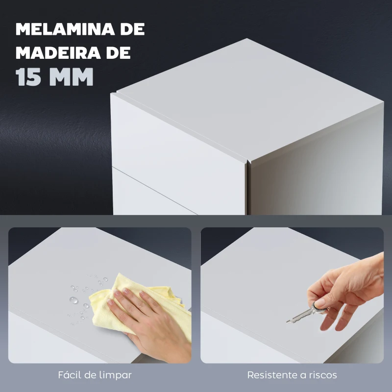 HOMCOM Mesa de Cabeceira com Faixa de Luz LED Multicolor Mesa Auxiliar com 3 Gavetas Estilo Moderno 40x35x60 cm Branco Brilhante