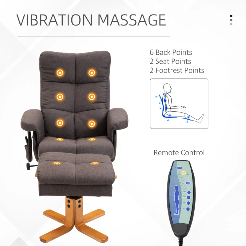 HOMCOM fotel relaksacyjny rozkładany leżący fotel do masażu z podnóżkiem brązowy