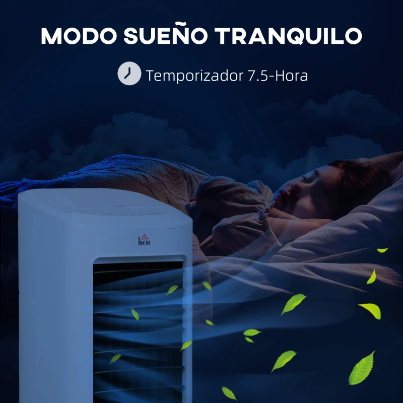 HOMCOM Enfriador de Aire 3 en 1 con Depósito de 7L Modos Ajustables Temporizador Control Remoto y Ruedas 30x30,5x73,5 cm Blanco