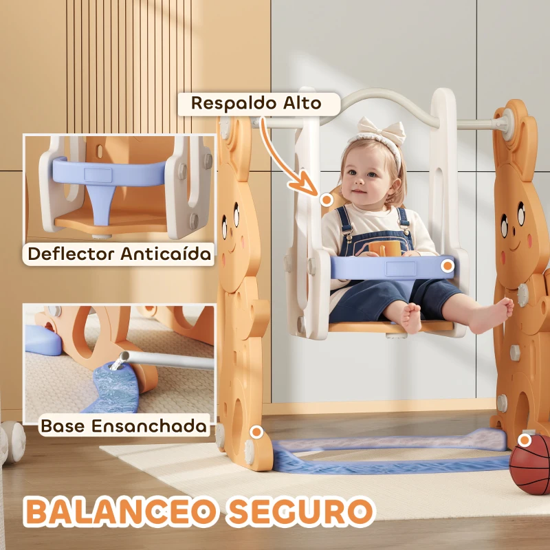 AIYAPLAY Tobogán Infantil con Columpio con Barandilla y Canasta 4 en 1 para Niños de +18 Meses 147,5x160x107 cm Naranja