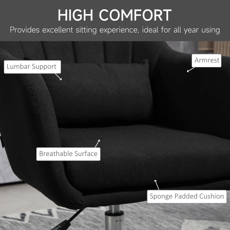 HOMCOM Krzesło obrotowe, regulowany fotel biurowy, lenopodobny poliester, metal, 60 x 60 x 79-91 cm, Szary