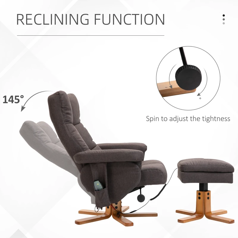 HOMCOM fotel relaksacyjny rozkładany leżący fotel do masażu z podnóżkiem brązowy