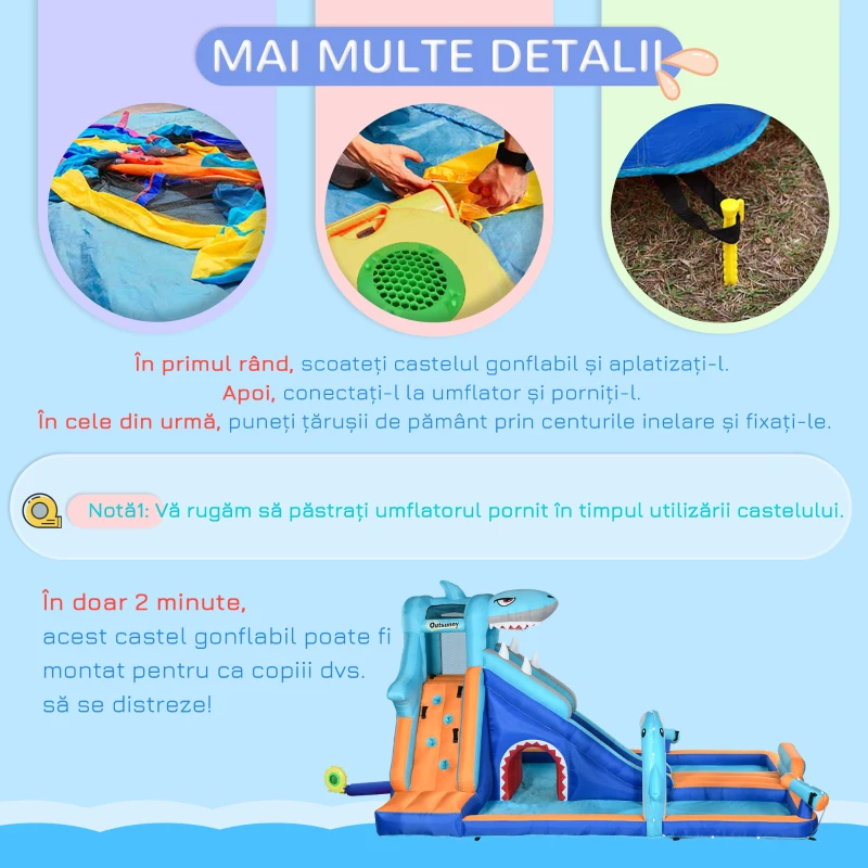 Outsunny Castel Gonflabil Copii 6‑in‑1 – Parc Acvatic cu Tobogan & Piscina