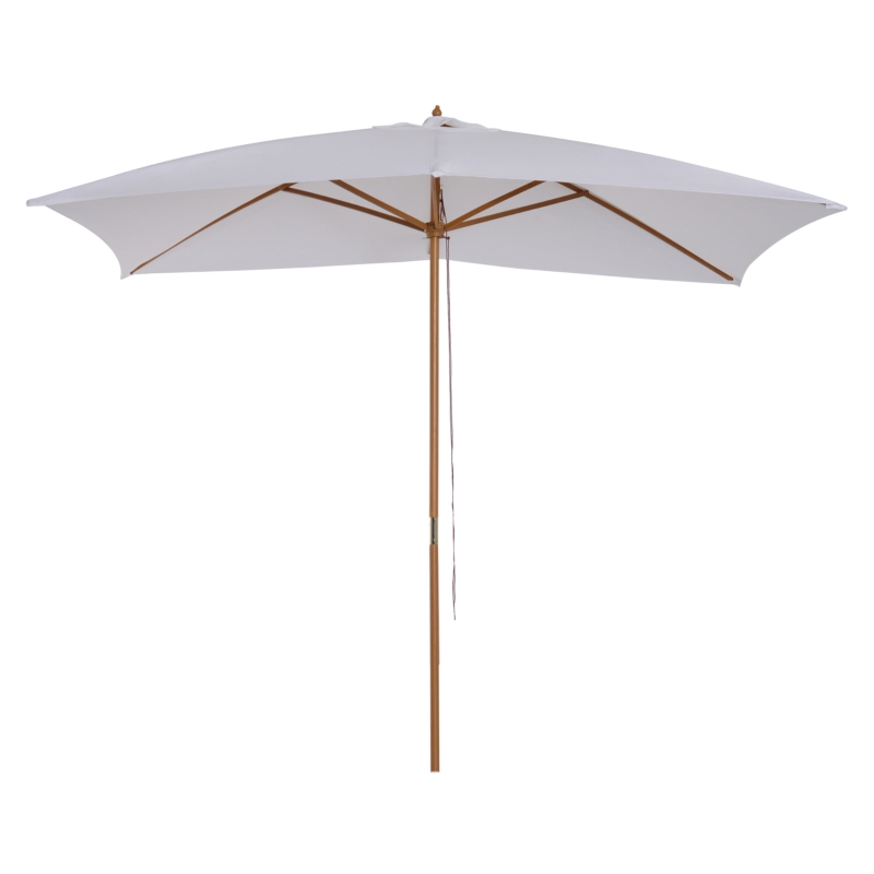 Outsunny Umbrela de Gradina 2x3 m, Umbrela Parasolar Impermeabila din Lemn Lacuit cu Copertina Detasabila, Alb