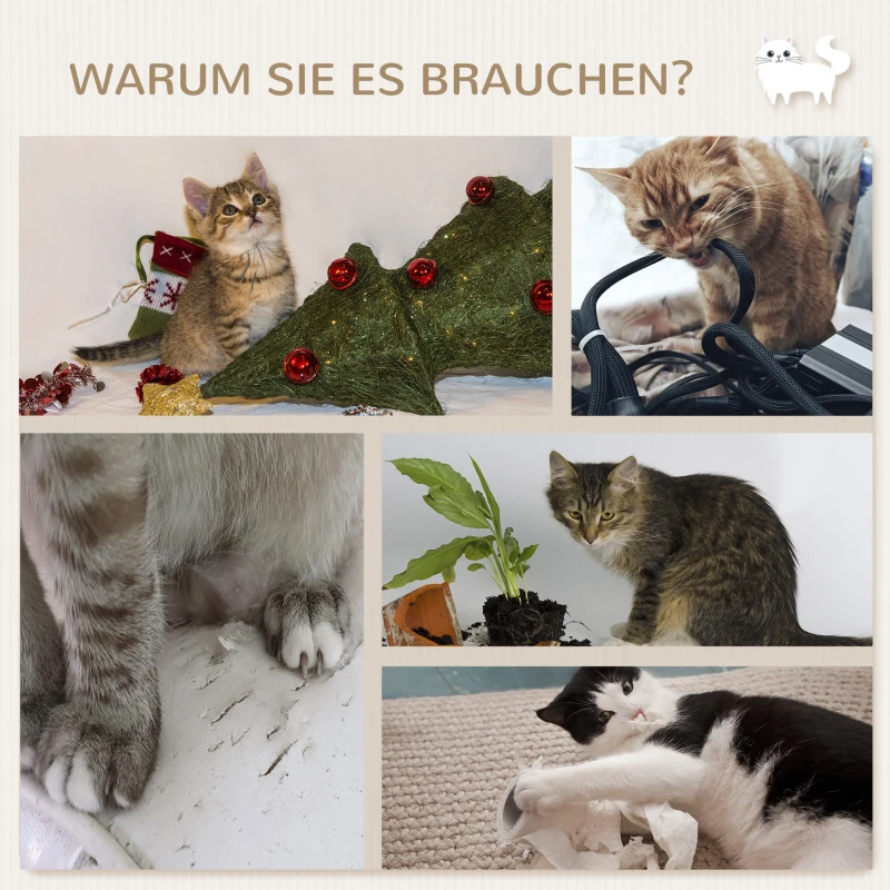 PawHut Kletterwand-Set für Katzen, 4-teilig, mit Katzentreppe, Hängematte, Plattform und Kratzbaum, Beige