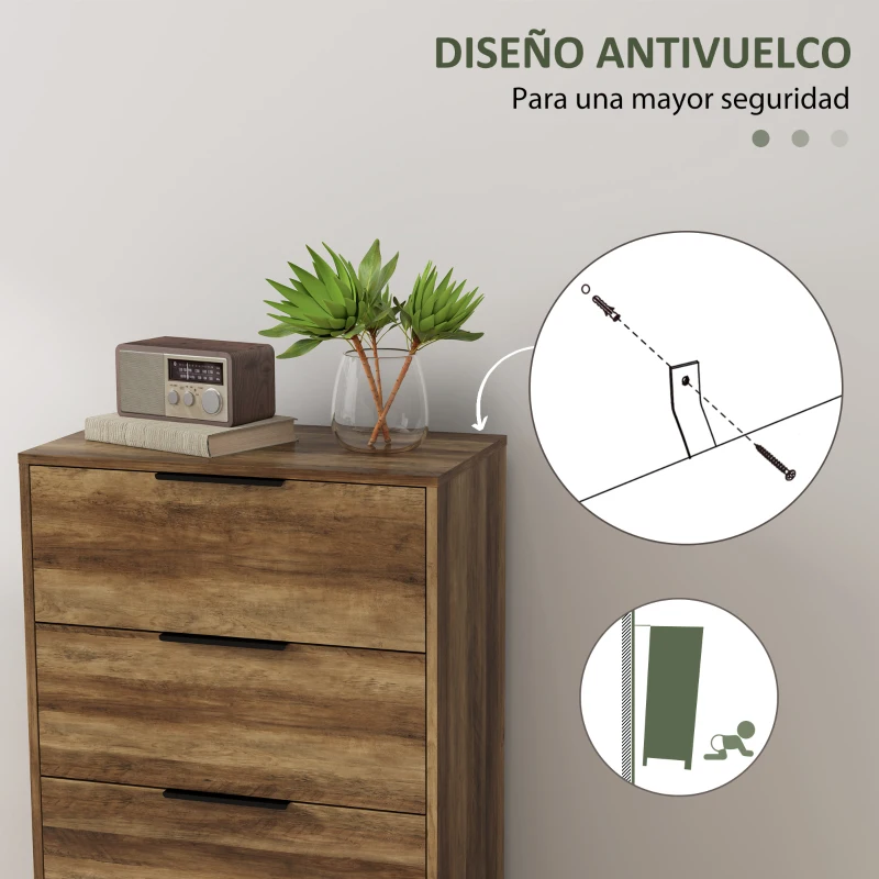 HOMCOM Cómoda para Dormitorio Alta con 4 Cajones Tiradores Metálicos Cajonera Estrecha para Salón Pasillo 62x35x105 cm Natural