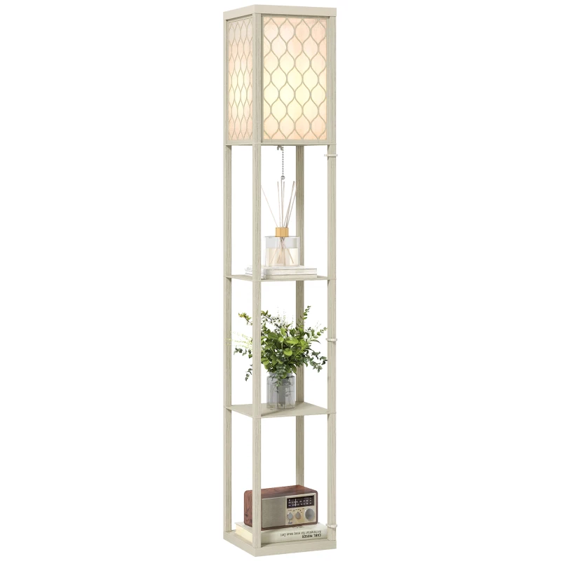 HOMCOM Three-Shelf Standing Lamp - Oak/White